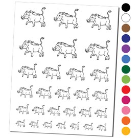 Common Warthog Pig Temporary Tattoo Water Resistant Fake Body Art Set Collection - Black (One Sheet)