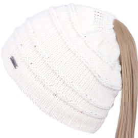 Faera Women's Winter Hat Cable Hole Braid Beanie Hat Knitted Hat 72, White