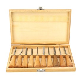 Carving Tools Set, 10Pcs with Wooden Handles in a Wooden Storage Case Carving Knife Chisel Kit Set