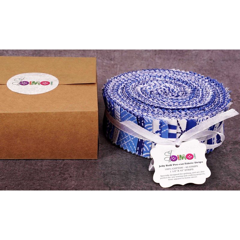 Soimoi 40Pcs Japanese Sashiko Print Precut Fabrics Strips Roll Up