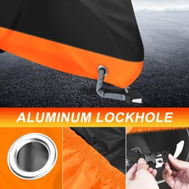 XYZCTEM Motorcycle Cover,All Season Black&Orange Waterproof Outdoor Sun Motorcycle Cover,Fits up to 116" Motors
