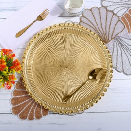 Serving Tray Handmade Metal Fruit Bowl Decorative Vanity Platter Tray, Kitchen Bathroom Counter Storage Counter Organizer - Gold Honey