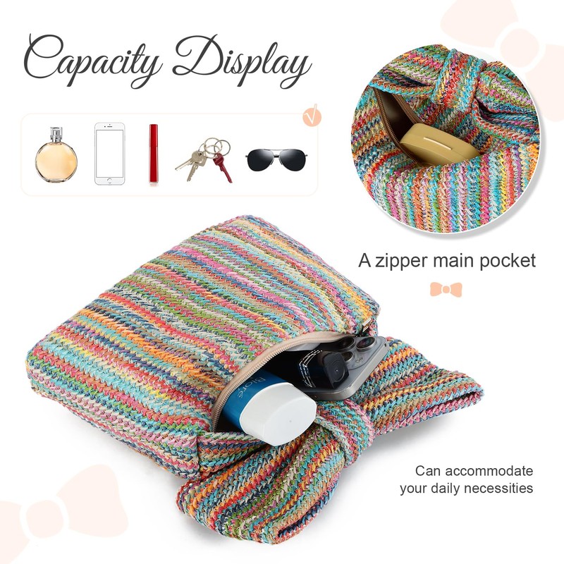 EVEOUT Straw Bow Clutch for Women Summer Straw Handbag Woven