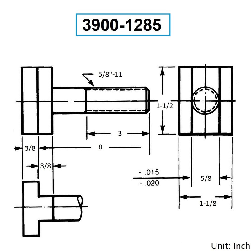 HHIP 3900-1285 Steel T-Slot Bolt, 5/8-11" X 8"