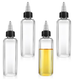 Pack of 4 Squeeze Bottles, 100 ml, Squeeze Bottles, Oil Dispenser Bottles, Oil Bottles, Multi-Purpose Small Clear Squeeze Plastic Bottles, Sauce Bottles with Screw Lid for Liquid Spices, Sauce, Oil,