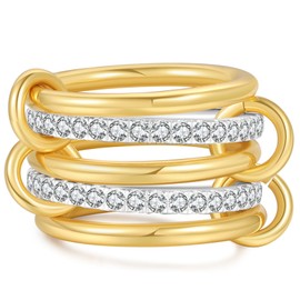 QQUQQU Gold Stackable Rings for Women Dainty Stackable 14K Gold Plated Cubic Zirconia Rings Non Tarnish Stackable Gold Knuckle Rings for Women Set Gifts (Size:7,8)