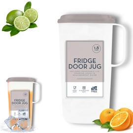 Fridge Door Jug - 1800L, L24 x W15.5 x D9cm Translucent White with Removable Natural Lid | Includes Pouring Spout and Measurement Guide | BPA-Free Plastic, Dishwasher Safe, Leak Proof