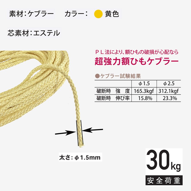 Fukuikinzokukogei Kevlar Round Cord Yellow φ1.5mm×4m F-0333