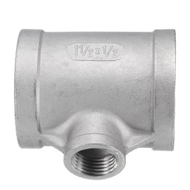 sourcing map Tee Pipe Fitting (1/2" x 1-1/2" x 1-1/2") NPT Female 304 Stainless Steel t Shaped Reducer 3 Way T-Connector for Industrial Connection Water Air Gas Oil Fuel