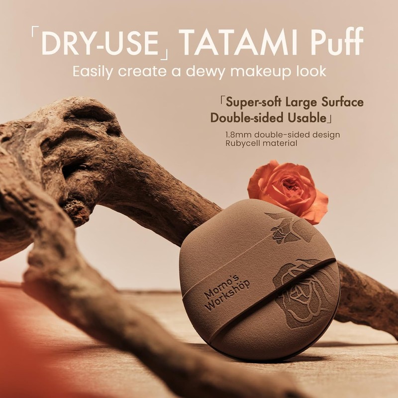 Momo's Workshop Rose Tatami Makeup Sponge Set,Double-Sided Flat-Edge Shape Rubycell