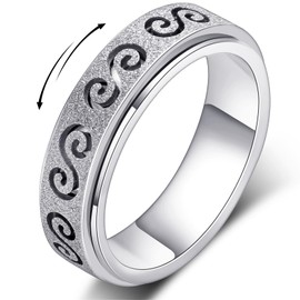 YemmxLoo Fidget Spinner Ring for Anxiety Relief - Rotatable Roman Numerals Greek Key Design Stainless Steel Jewelry Gift for Women & Men,Unisex Spinning Band Rings(Size 6-10)