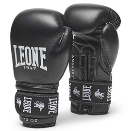 LEONE 1947 GN207 Boxing Kickboxing Gloves, Unisex, Buffalo Leather, PU Pad, Velcro Closure, 10 oz / Black