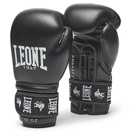 LEONE 1947 GN207 Boxing Kickboxing Gloves, Unisex, Buffalo Leather, PU Pad, Velcro Closure, 10 oz / Black