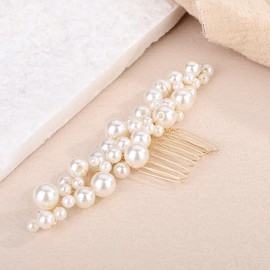 BERYUAN Pearls Wedding Hair Comb Faux Pearls Wedding Headpiece Women Bridal Headpiece Wedding Bridal Hair Accessories for Women (gold)
