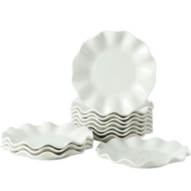 TAMAYKIM 12 Pieces 7 Inch Porcelain Dessert Plates, Wavy Rim Appetizer Dinnerware Sets, Small Dinner Plates, Scratch Resistant, Microwave, Oven and Dishwasher Safe, White