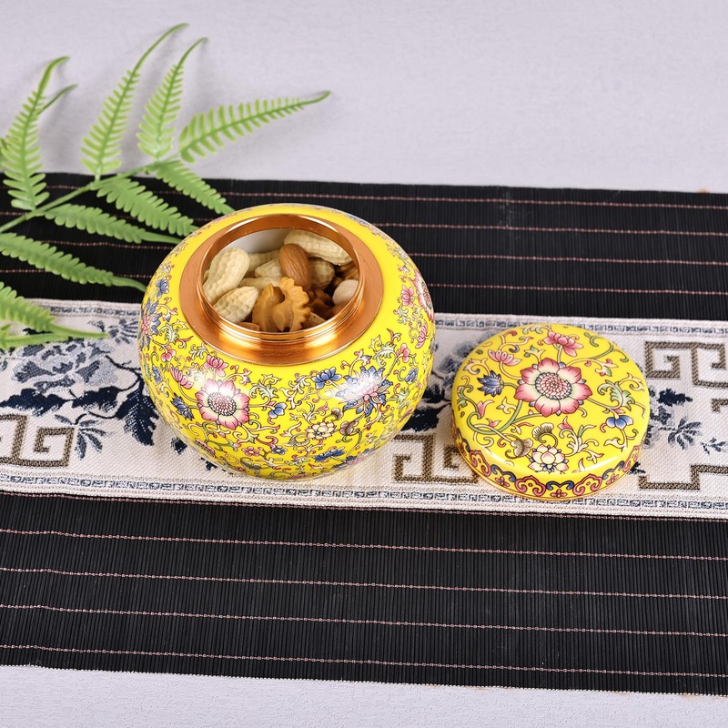 XINGYAN Chinoiserie Enamel Ginger Jar with Twist Lid, Round Design,