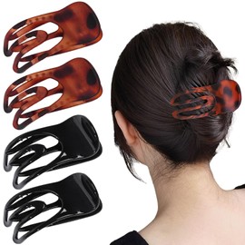 Flomiara 4PCS Flat Claw Clip, Concave Hair Clips for Thick Thin & Fine Hair Women Girls, Non-Slip Strong Hold French Claws Accessories, 2PCS Glossy Black, 2PCS Frosted Amber Set