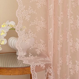 MEETSKY Pink Lace Curtains 45 Inch Length Vintage Victorian French Pretty Cute for Girls Room Light Filtering Privacy Protect Back Tab Rod Pocket Sheer Drapes, 50" Wx45 L, 2 Panels, Light Pink