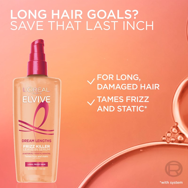 L'Oreal Paris Elvive Dream Lengths Frizz Killer Leave-In Serum, 3.4