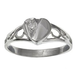 Childrens/Childs/Girls White/Clear Cubic Zirconia (CZ) Set Heart Signet Ring - 925 Sterling Silver - Size K