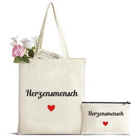 hamatata Canvas Tote Bag with Cosmetic Bag, Heart Man Gift, Printed Cotton Bag, Shopping Bag with Motif, Gift for Women, Girlfriend, Colleague Sister for Birthday, Christmas