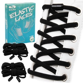 SULPO Laces without Tying - Round Shoelaces Quick Release - Elastic Shoelaces for Adults and Children - Shoelaces, Black 2 Pairs