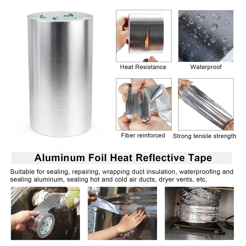 BOMEI PACK Adhesive Aluminum Foil Heat Shield Tape Barrier, Fiberglass