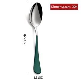 Onlycooker Green Dinne spoons Set 24 Piece,Green Handle Silverware Spoon 18/0 Stainless Steel Flatware Bulk Spoon,7.3-inch Dessert Spoons Sets Table Spoon Set of 24,Mirror Finished Dishwasher Safe