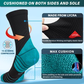 Hylaea Compression Running Socks for Men, Coolmax Anti-Blister Cushion Crew Socks for Athletic Basketball Tennis, Moisture Wicking & Seamless, Elite Orange Green Blue Medium