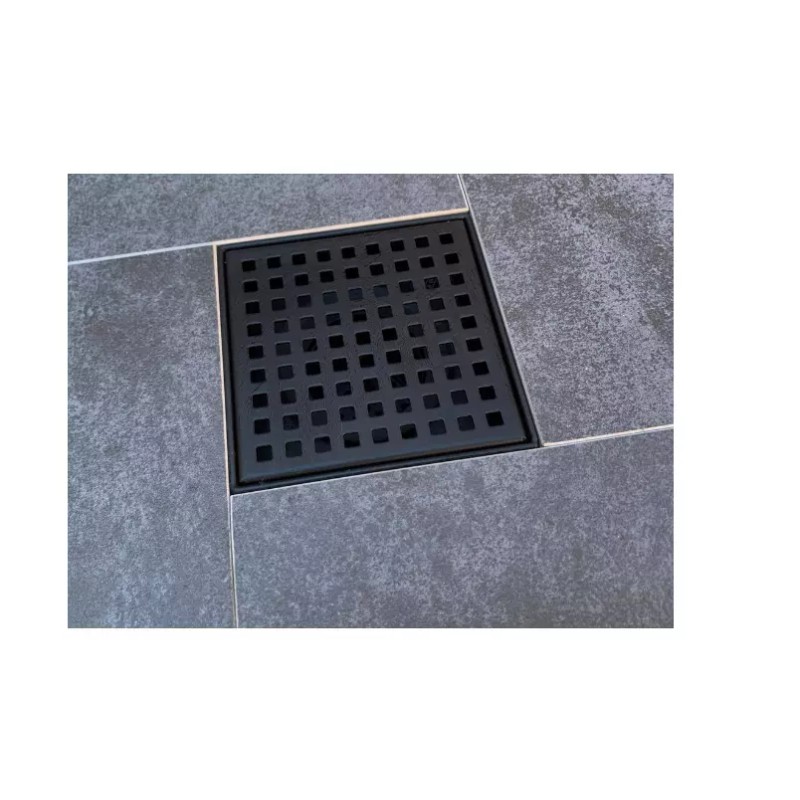 RELN Shower Drain 8" x 8" Stainless Steel Slotted Black