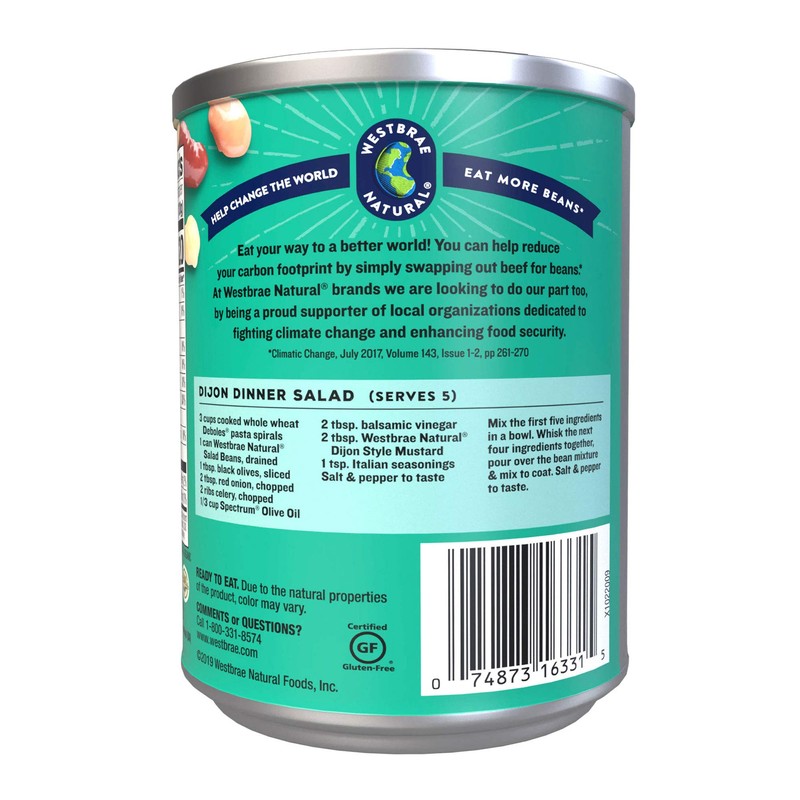 Westbrae Natural Organic Salad Beans, No Salt Added, 15 Oz