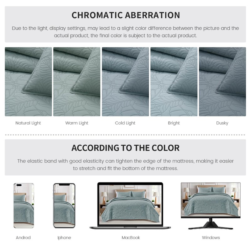 BOURINA Ultrasonic Aqua Queen Quilt Set 3-Piece Bedding Set Coverlet