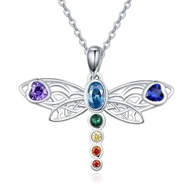 KINGWHYTE Dragonfly Necklace 925 Sterling Silver Celtic Infinity 7 Chakra Pendant Necklace Healing Gifts for Dragonfly Lovers …