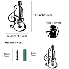 CREATCABIN Guitar Wall Decor Metal Music Wall Art Decor Black Music Notation Laser Cut Hanging Ornament Wall Decoration Sculpture Minimalist Gift for Music Lover Patio Garden Bedroom Office 11.8x7Inch