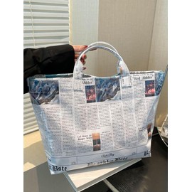 25 Fall&Winter Fashion Tote Bag, Large Capacity Handbag for Women, Casual Trendy Versatile High-quality Daily Commuting Bag, Girl Fashionable Shopping Bag:_White newspaper_one-size