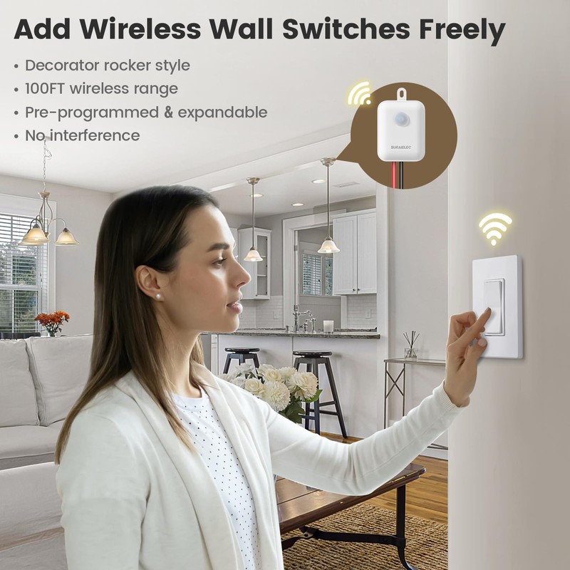 SURAIELEC Wireless Light Switch and Receiver Kit - No Neutral