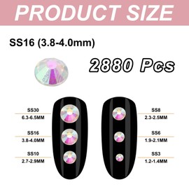 PATIKIL 2880Pcs SS16 Round Flatback Rhinestones, 3.8-4.0mm Flat Back Crystal Glass Gems Diamonds for DIY Crafts Clothes Shoes Nail Art Decoration, Silver AB