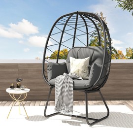 DWVO Egg Basket Chair Patio Chair with Stand Anti-Slip All-Weather Poratble Wicker Egg Lounger Chair for Indoor Outdoor 330LBS (Gray)