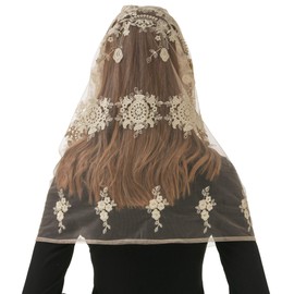 PAMOR Gold Embroidered Traditional Vintage Inspired Infinity Veil Mantilla Veils Mass Head Covering