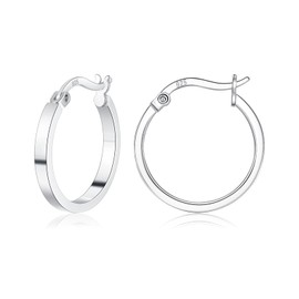 Hoop Earrings for Women Sterling Silver, Silver Hoop Earrings for Girls, 925 Silver Small Hoop Earrings Hypoallergenic Sleeper Earrings Birthday Gifts for Women Men 15mm