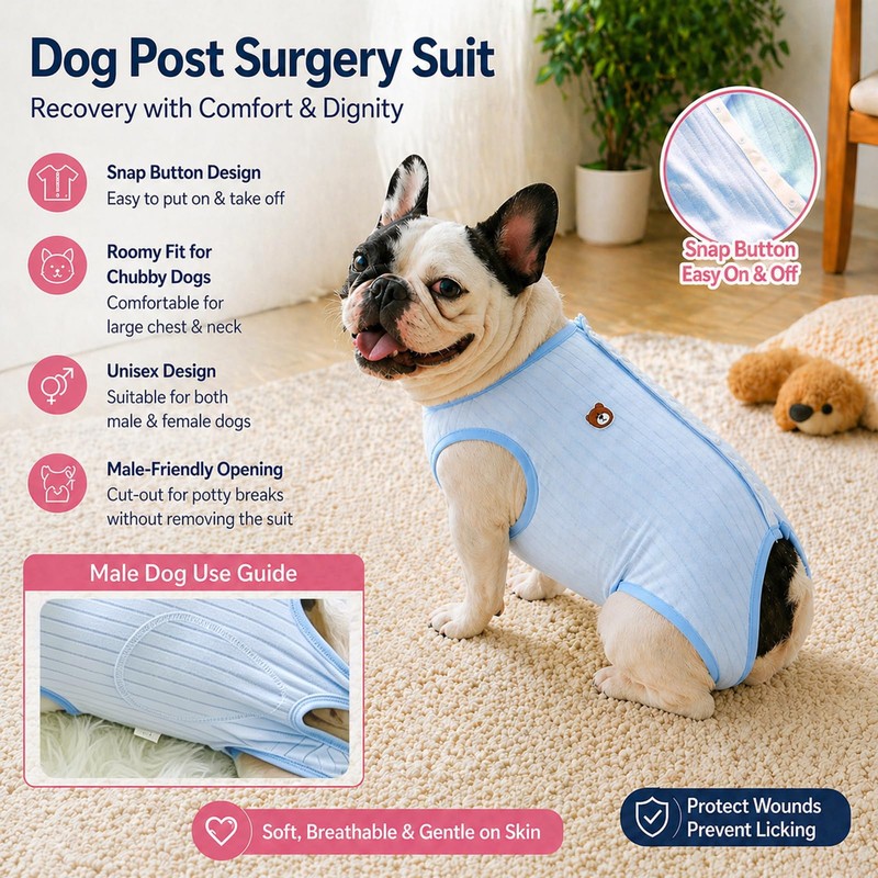 Paipeper French Bulldog Recovery Suit, Professional Dog Surgery Suit for
