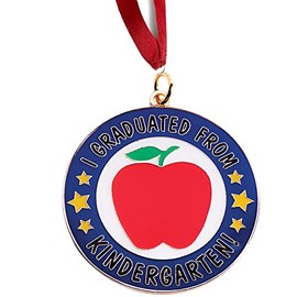 Happy Graduates I Graduated from Kindergarten Medallion with Red Neck Ribbon, Grad Accessories, For Kindergarten Graduation And Preschool Graduation