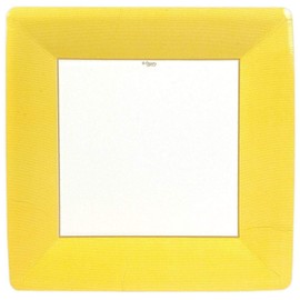 Caspari Grosgrain Square Paper Dinner Plates in Yellow - 16 Count