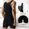 GENEMEN Mens Deep V-neck Leotard Boxers Shapewear Bodysuits (Black, L)