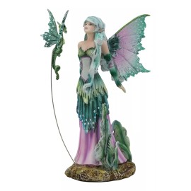 Ebros Gift Amy Brown Discovery Enchanted Elf Fairy Damsel With Green Pixie Dragon Statue