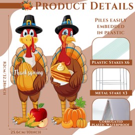 Umigy 3 Pcs Thanksgiving Fall Yard Sign Gobble Turkey Garden Decor with Stakes 32 x 10 Inch Harvest Turkey Outdoor Lawn Sign Thanksgiving Yard Decor Garden Decoration Outside for Home Pathway Walkway