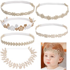 XINYUICEAN Diadema Elástica, 6 Uds Diadema/Bandas de Gasa Para Bebé o Niña, La Cabeza De Bebé De Flores Accesorios Para El Cabello, Tocado Floral Para Bebé, Banda Para El diademas de nailon para bebé (dorado)