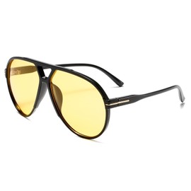 YAMEIZE Retro Sunglasses for Men and Women 70s Pilots Vintage Large Oversized Aviator Glasses Double Bridge Square Glasses UV400 Protection, black / yellow