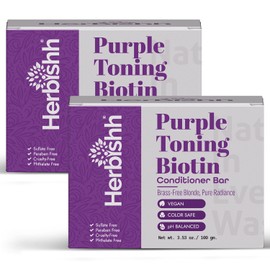 Herbishh Purple Toning Conditioner Bar for Blonde, Silver & Gray Hair, Neutralizes Brassiness, Adds Shine & Moisture, Biotin Conditioner Bar, Sulfate-Free, 3.53 oz Pack of 2