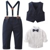 amokk Baby Boy Formal Wear Suits Bow Tie and Suspenders